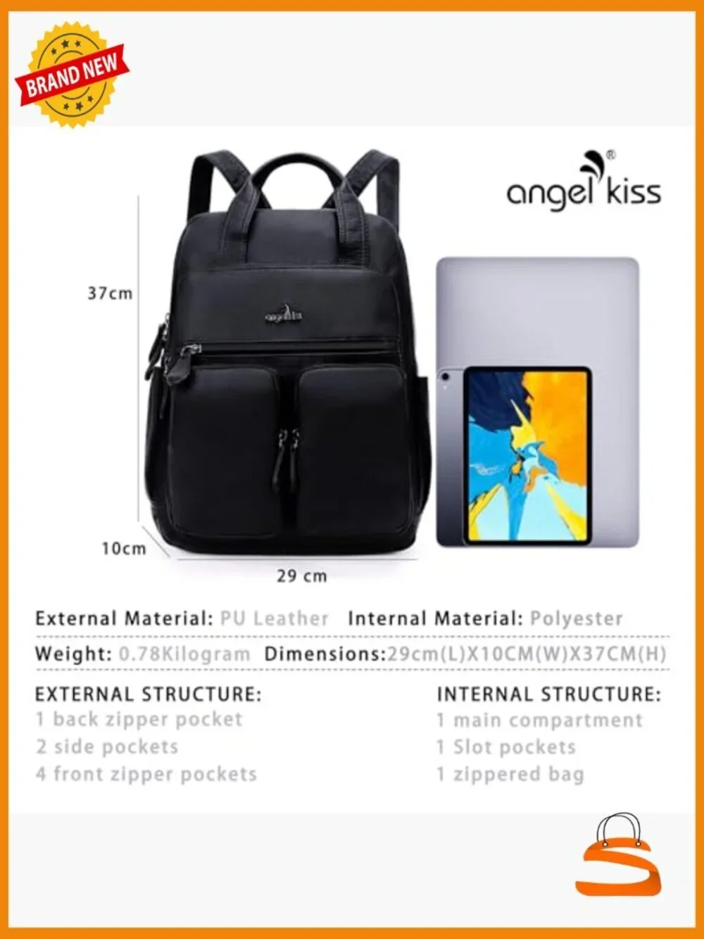 Soft Vegan Leather Multi Pocket Daypack Travel Backpack Purse